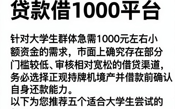 贷款借1000平台,详细阐述五个大学生可以使用的口子