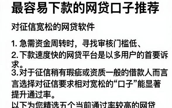 最容易下款的网贷口子推荐,归纳5个对征信宽松的网贷软件