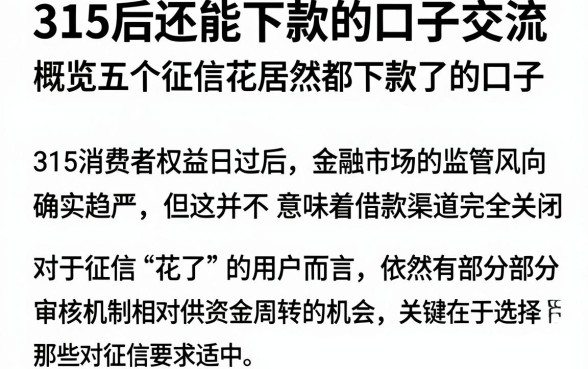 315后还能下款的口子交流，概览五个征信花居然都下款了的口子