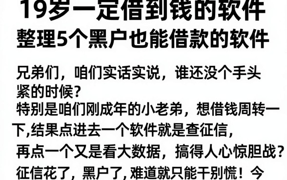 19岁一定借到钱的软件,整理5个黑户也能借款的软件