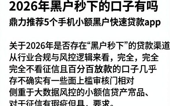 2026年黑户秒下的口子有吗，鼎力推荐5个手机小额黑户快速贷款app