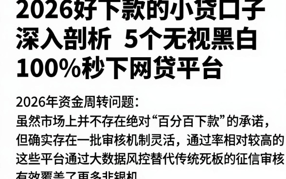 2026好下款的小贷口子,深入剖析5个无视黑白100%秒下网贷平台