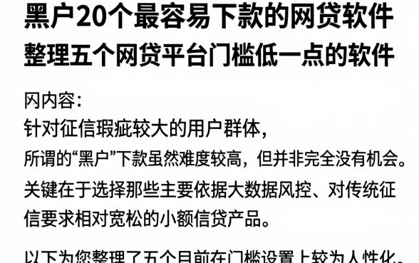 黑户20个最容易下款的网贷软件,整理五个网贷平台门槛低一点的软件