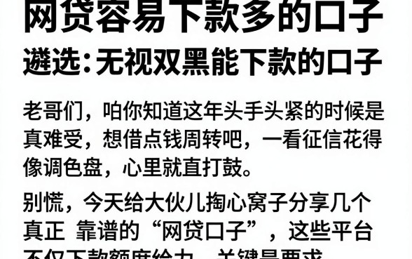 网贷容易下款多的口子,遴选五个无视双黑能下款的口子