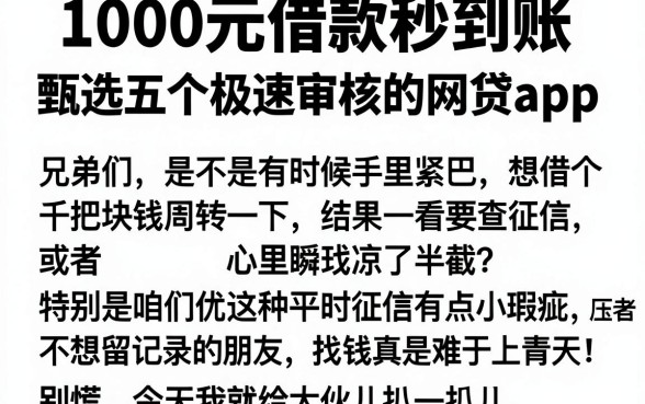 1000元借款秒到账,甄选五个极速审核的网贷app
