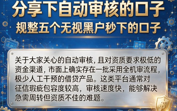 分享下自动审核的口子，规整五个无视黑户秒下的口子