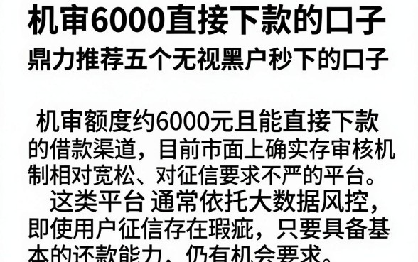 机审6000直接下款的口子,鼎力推荐五个无视黑户秒下的口子