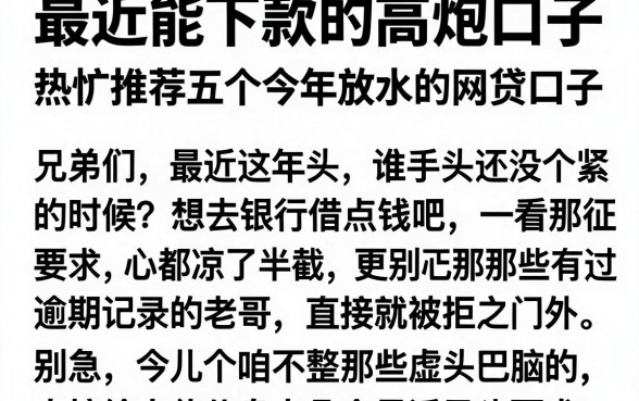 最近能下款的高炮口子，热忱推荐五个今年放水的网贷口子