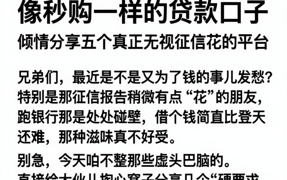 像秒购一样的贷款口子,倾情分享五个真正无视征信花的平台