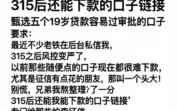 315后还能下款的口子链接,甄选五个19岁贷款容易过审批的口子