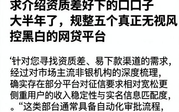 求介绍资质差好下的口子大半年了,规整五个真正无视风控黑白的网贷平台