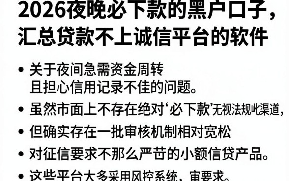 2026夜晚必下款的黑户口子，汇总五个贷款不上诚信平台的软件