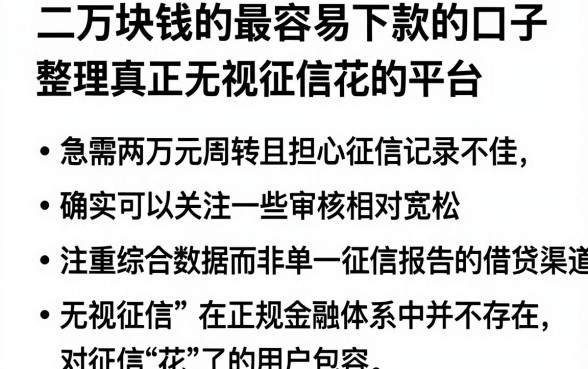 二万块钱的最容易下款的口子,整理五个真正无视征信花的平台
