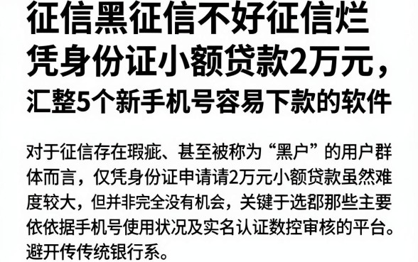 征信黑征信不好征信烂凭身份证小额贷款2万元,汇整5个新手机号容易下款的软件