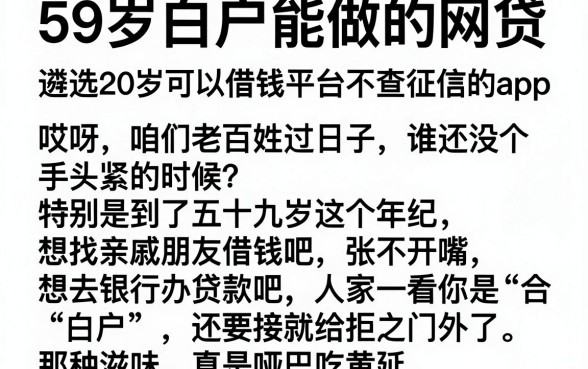 59岁白户能做的网贷,遴选五个20岁可以借钱平台不查征信的app