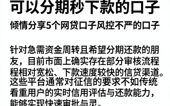 可以分期秒下款的口子,倾情分享5个网贷口子风控不严的口子