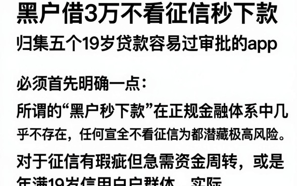黑户借3万不看征信秒下款，归集五个19岁贷款容易过审批的app