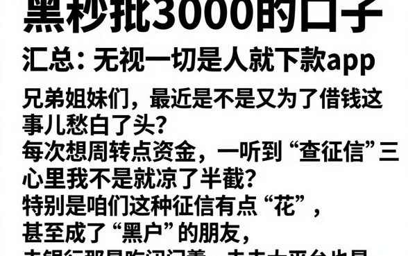 黑白秒批3000的口子，汇总五个无视一切是人就下款app