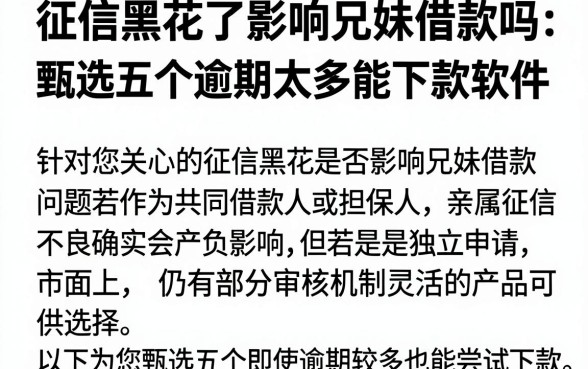 征信黑花了影响兄妹借款吗,甄选五个逾期太多能下款软件