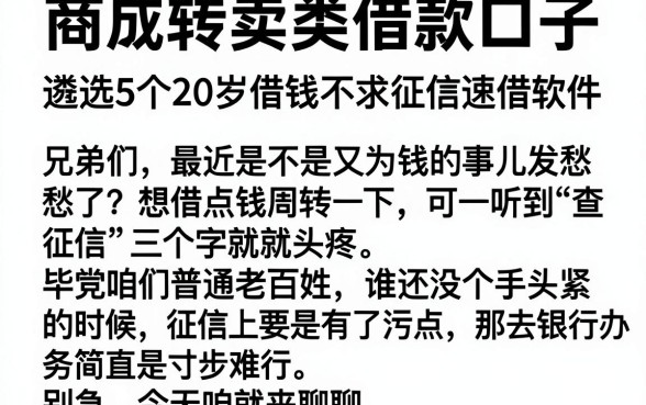 商城转卖类借款口子,遴选5个20岁借钱不求征信速借软件