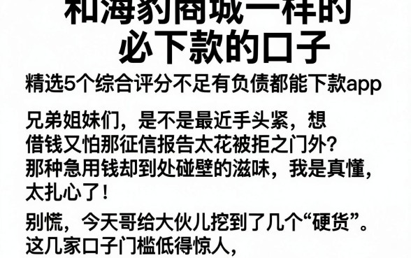 和海豹商城一样的必下款的口子,精选5个综合评分不足有负债都能下款app