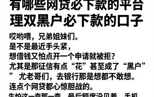 有哪些网贷必下款的平台，理出五个双黑户必下款的口子