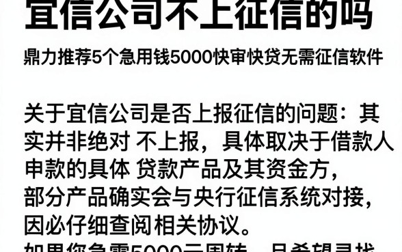 宜信公司不上征信的吗,鼎力推荐5个急用钱5000快审快贷无需征信软件
