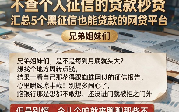 不查个人征信的贷款秒贷,汇总5个黑征信也能贷款的网贷平台