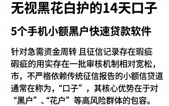 无视黑花白护的14天口子,概览5个手机小额黑户快速贷款软件