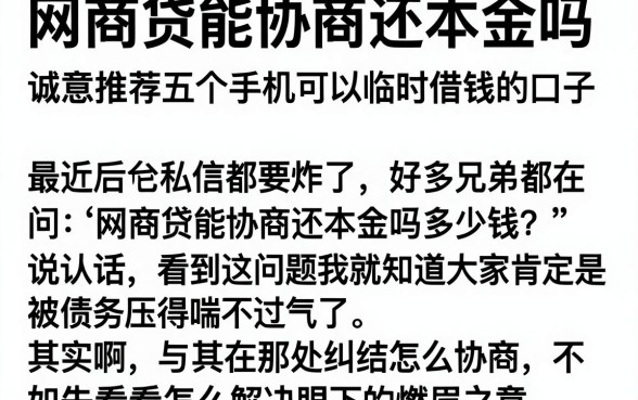网商贷能协商还本金吗多少钱,诚意推荐五个手机可以临时借钱的口子