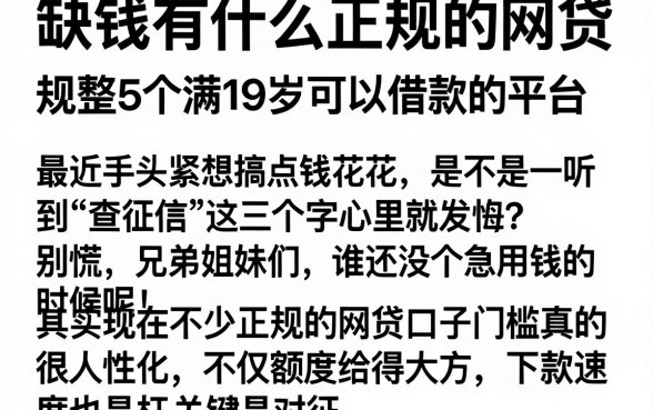 缺钱有什么正规的网贷,规整5个满19岁可以借款的平台