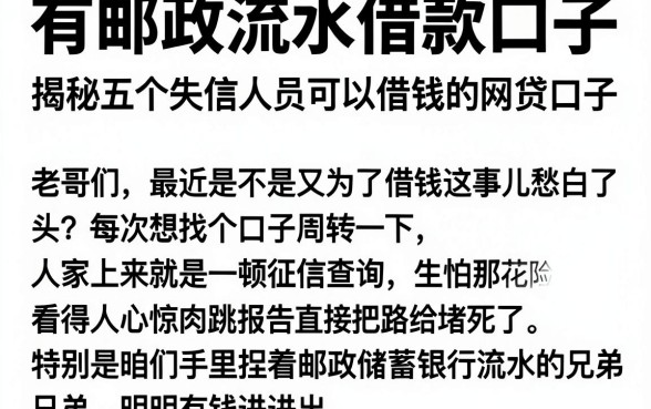 有邮政流水借款口子，揭秘五个失信人员可以借钱的网贷口子