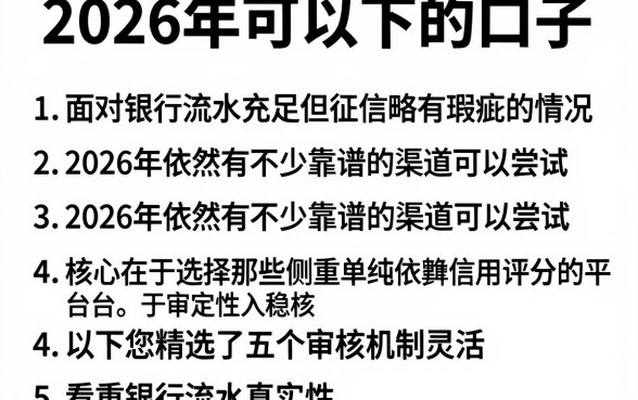 2026年可以下的口子，详细阐述五个看银行流水的网贷软件