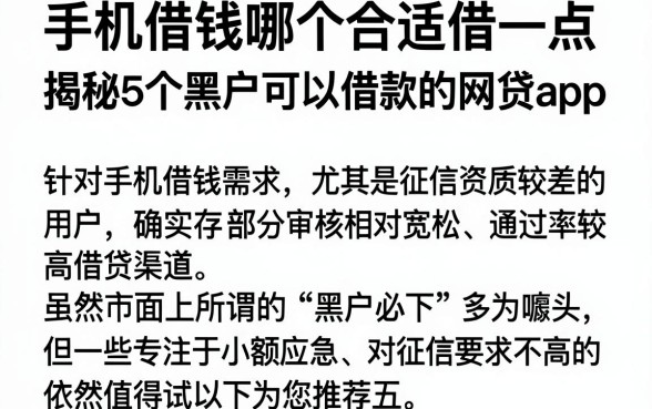 手机借钱哪个合适借一点,揭秘5个黑户可以借款的网贷app
