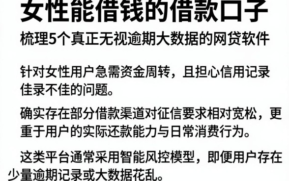 女性能借钱的借款口子,梳理5个真正无视逾期大数据的网贷软件
