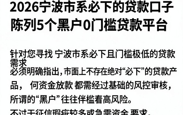 2026宁波市系必下的贷款口子,陈列5个黑户0门槛贷款平台