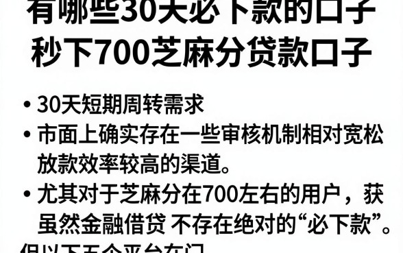 有哪些30天必下款的口子,详细阐述五个秒下700芝麻分贷款口子