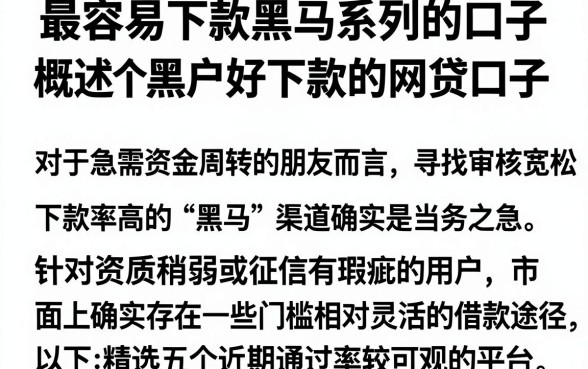 最容易下款黑马系列的口子,概括五个黑户好下款的网贷口子