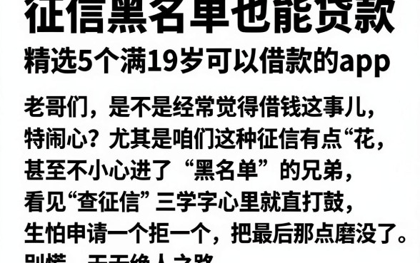 征信黑名单也能贷款,精选5个满19岁可以借款的app
