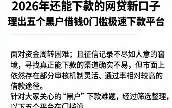 2026年还能下款的网贷新口子，理出五个黑户借钱0门槛极速下款平台