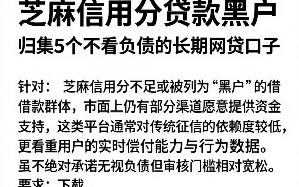 芝麻信用分贷款黑户,归集5个不看负债的长期网贷口子
