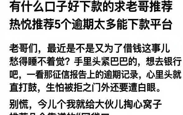 有什么口子好下款的求老哥推荐，热忱推荐5个逾期太多能下款平台