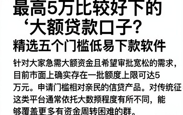 最高5万比较好下的大额贷款口子,精选五个门槛低易下款软件