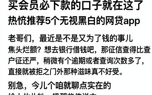 买会员必下款的口子就在这了,热忱推荐5个无视黑白的网贷app