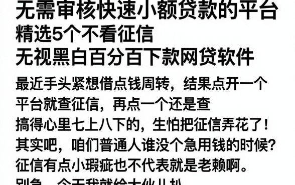 无需审核快速小额贷款的平台，精选5个不看征信无视黑白百分百下款网贷软件