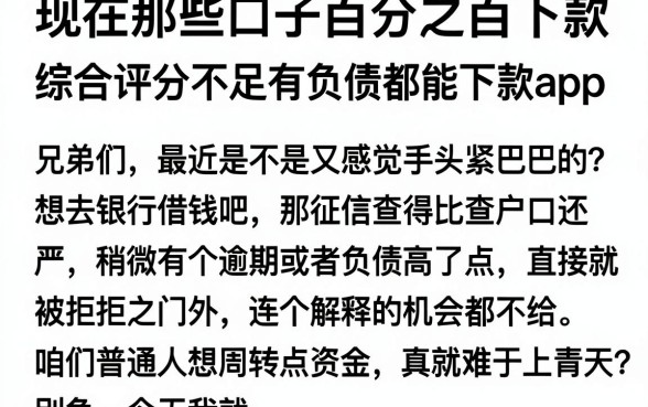 现在那些口子百分之百下款，详细阐述五个综合评分不足有负债都能下款app