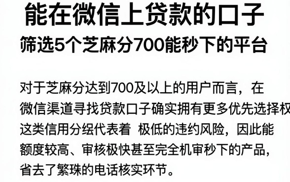 能在微信上贷款的口子,筛选5个芝麻分700能秒下的平台