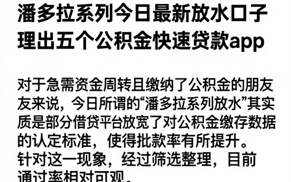 潘多拉系列今日最新放水口子,理出五个公积金快速贷款app
