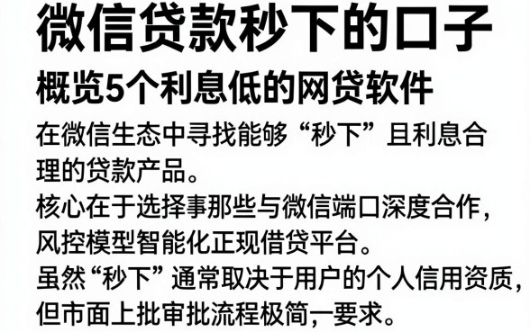 微信贷款秒下的口子,概览5个利息低的网贷软件