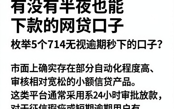 有没有半夜也能下款的网贷口子，枚举5个714无视逾期秒下的口子